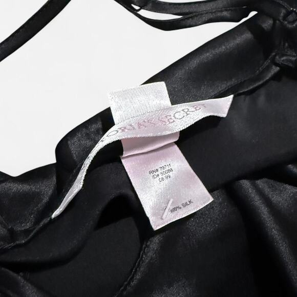 VTG 90s Victoria's Secret Black 100% Silk Beaded Floral Dark Coquette Slip Dress - Picture 8 of 8